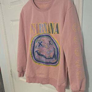 NIRVANA Pink and Yellow Graphic Women's Sweater